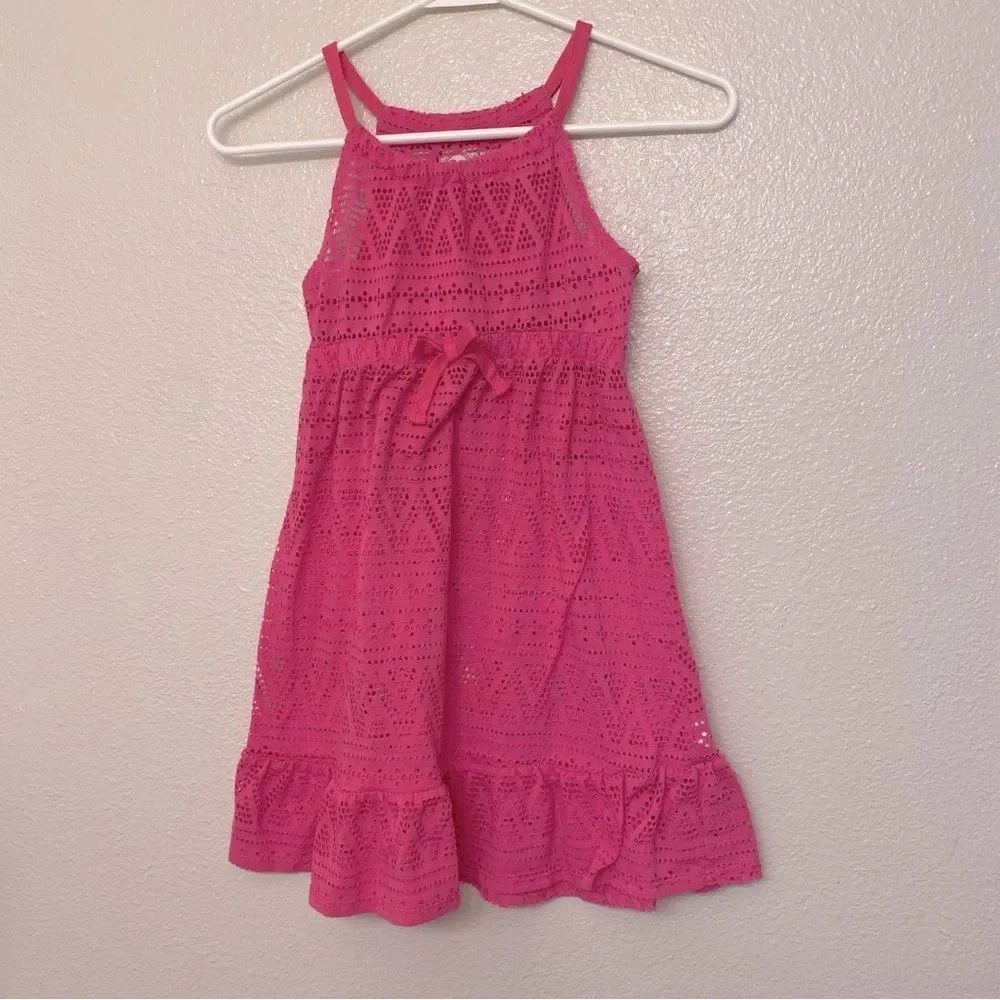 So Breaking Waves Crochet Tie-Front Swim Tunic Cover-Up dress hot pink 7/8
